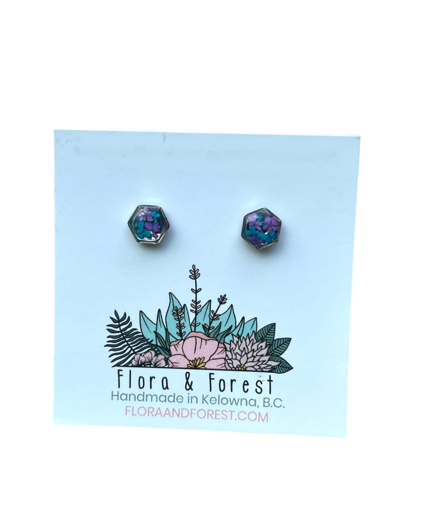 Real flower stud earrings-mermaid silver