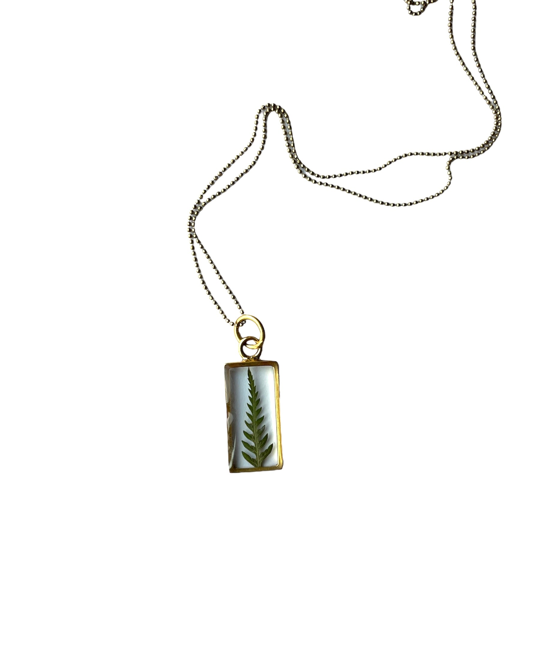 Feather fern rectangle necklace